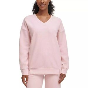 Pink ribbed v neck sweatshirt